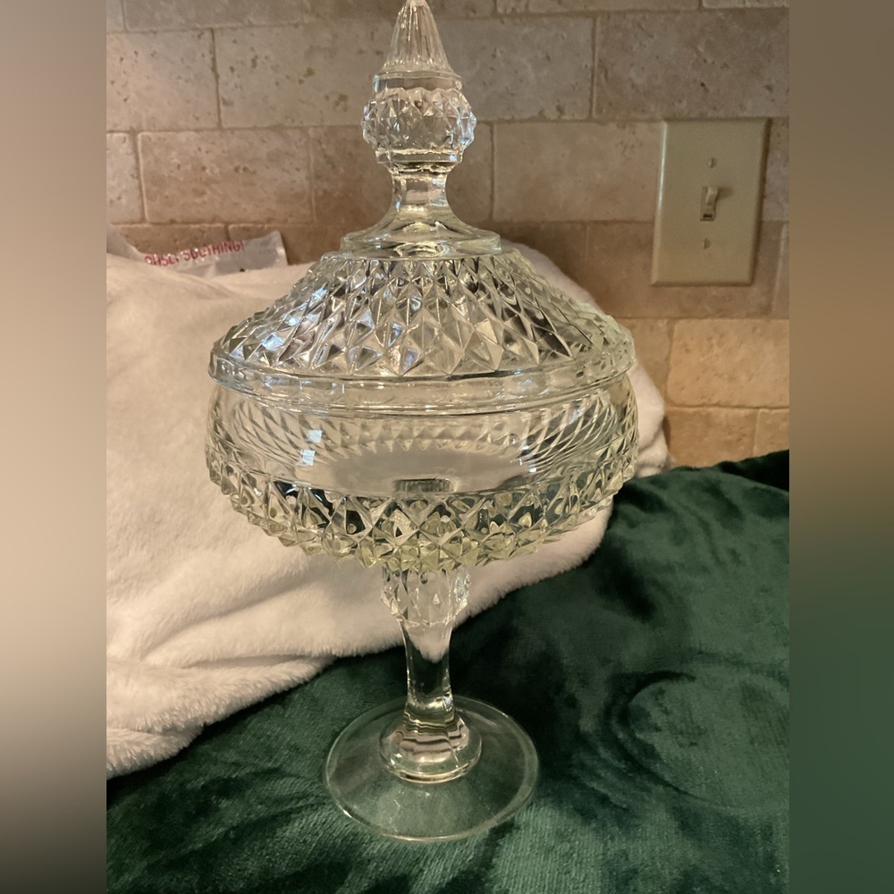 Indiana Glass, Indiana Diamond Point Vintage Compote or Candy Dish